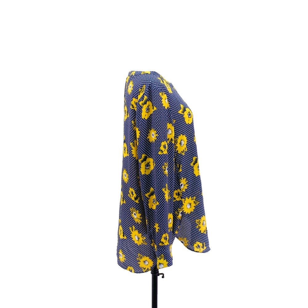 Banana Republic Blue Yellow White Floral‎ Polka Dot Large Long Sleeve Blouse - Picture 5 of 8